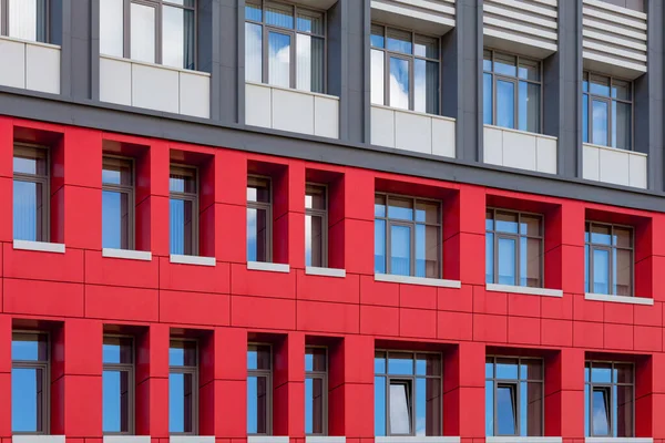 Red Gray Modern Ventilated Facade Windows Fragment New Elite Residential — Stock Photo, Image