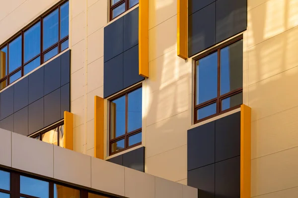 Beige Brown Modern Ventilated Facade Windows Fragment New Elite Residential — Stock Photo, Image