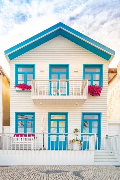 Colored Window Balcony Typical Small Wooden House Colorful Stripes Costa — Stock Photo, Image