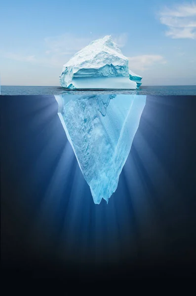 Iceberg Floating Ocean Both Tip Submerged Parts Visible Top Part — Stock Photo, Image