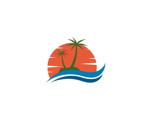 Plantilla de logotipo de la puesta del sol con 2 cocoteros icono de vector — Vector de stock