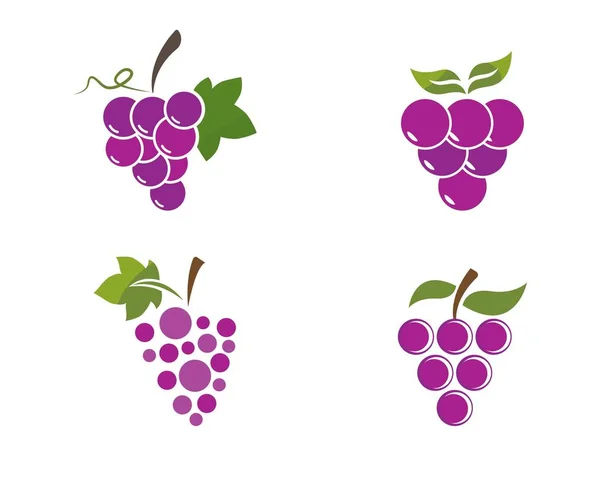 Sekumpulan anggur dengan ikon daun - Stok Vektor