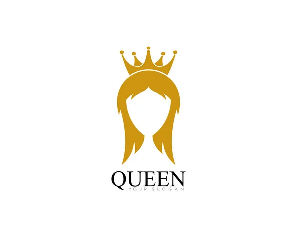 Golden beauty queen with crown template logo vector illsutration — стоковый вектор