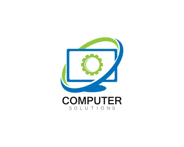 Computador vetorial e laptop reparação logotipo modelo ícone illustratio —  Vetores de Stock