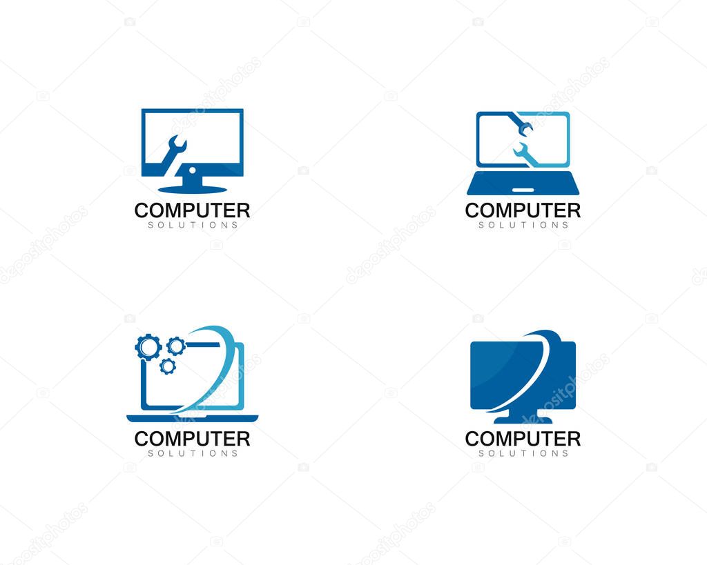 Vector computer and laptop repair logo template icon illustration design