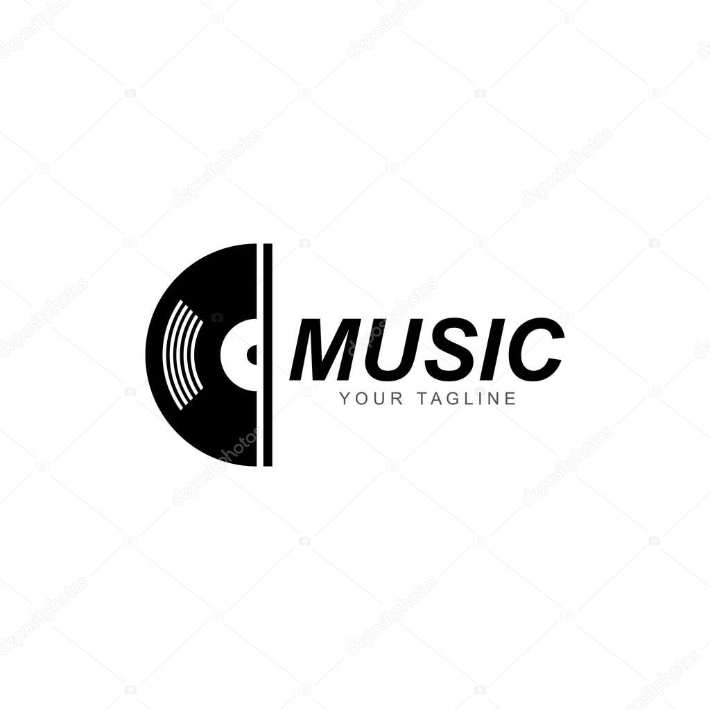 Vinyl disk record music logo vector icon illustration design