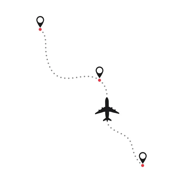 Airplane Flight Line Route Vector Start Point Illustration Design — Stock Vector