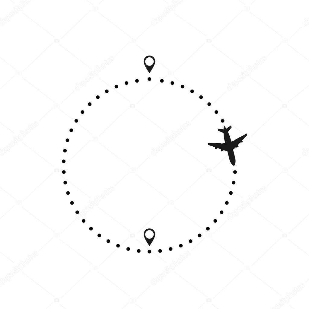 Airplane flight line route vector with start point illustration design 