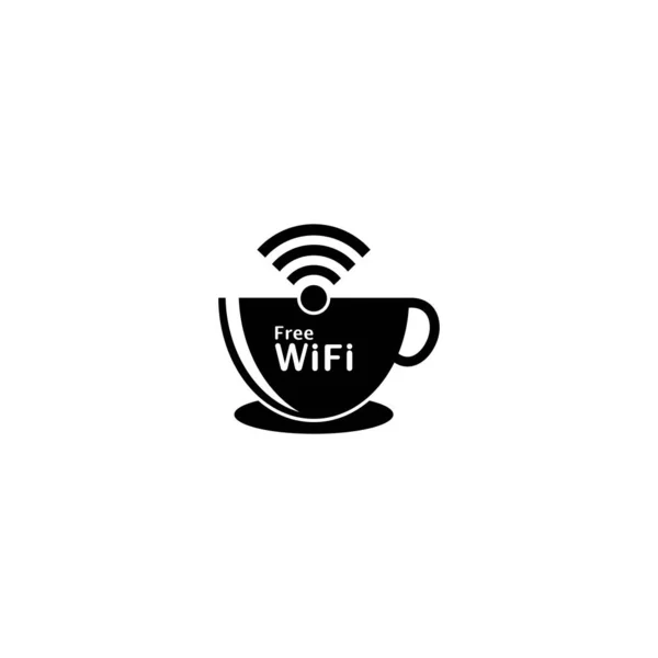 免费无线网络与咖啡杯标志图标矢量插图 — 图库矢量图片
