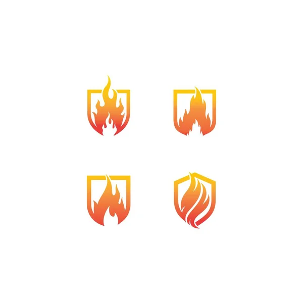 Schild Mit Feuerflamme Symbol Logo Vorlage Vektor Illustration — Stockvektor