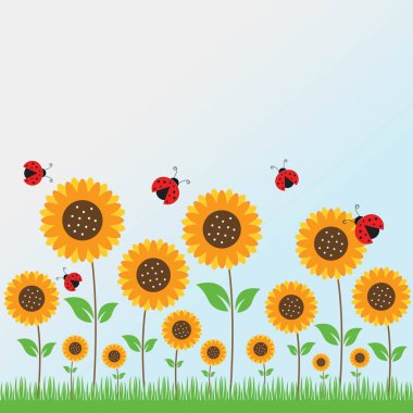 Çimen doğa vektör çizimi ile güneş çiçeği yaz sezonu  