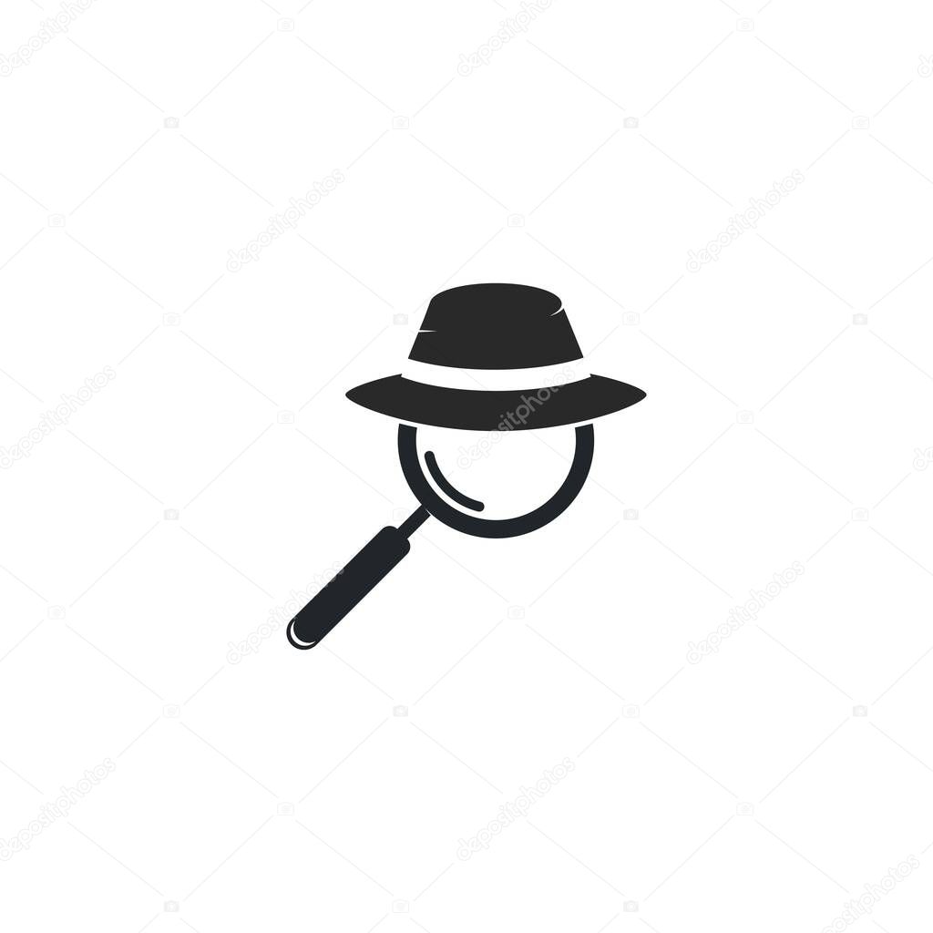 detective hat with magnifying glass logo vector icon illustration design  