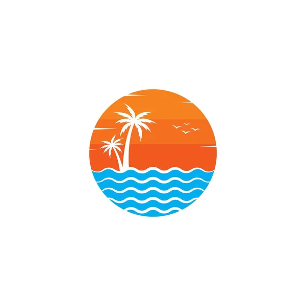 Palm Tree Sunset Nature Icon Concept Illustration Design — Stock Vector