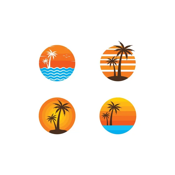 Palm Träd Med Solnedgång Natur Ikon Begrepp Illustration Design — Stock vektor