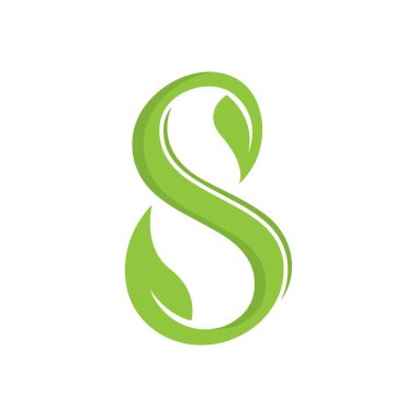Yaprak logosu illüstrasyon tasarımlı 8 numaralı harfin doğası 