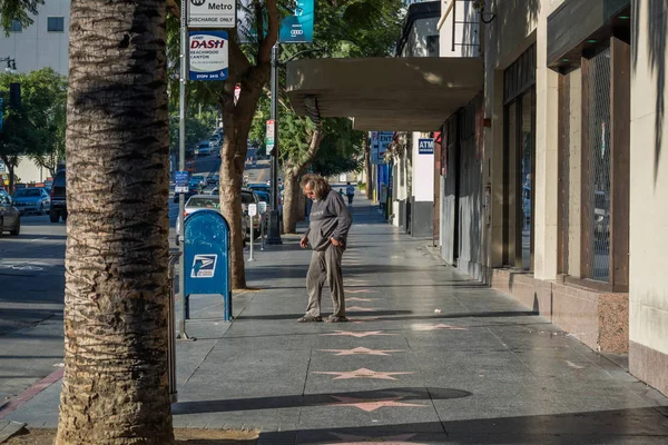 Hajléktalan Férfi Hollywood Walk Fame Hollywood Boulevard Los Angeles 2016 — Stock Fotó