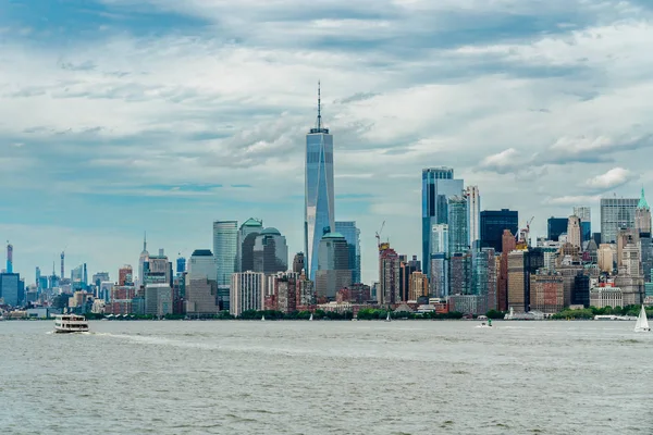 Hudson River Nowy Jork Panoramę Miasta Manhattan Financial District World — Zdjęcie stockowe