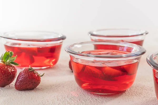 Strawberry Jelly Fresh Strawberries White Background — Stock Photo, Image