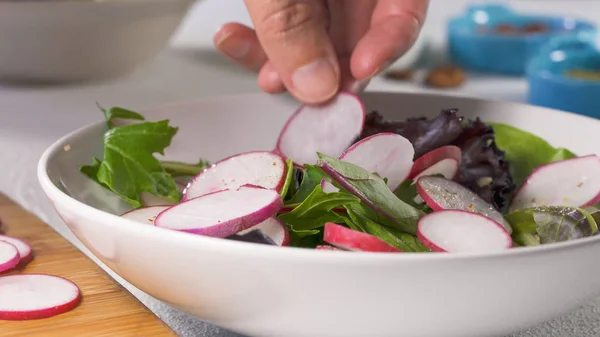 Salada de mistura de ervas com rabanete orgânico fresco — Fotografia de Stock