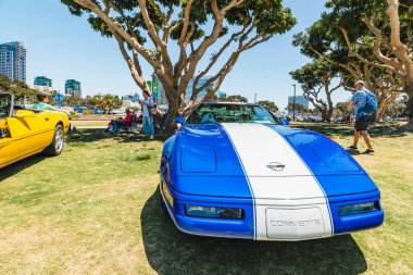 San Diego Chevrolet Corvette Araba Fuarı, Kaliforniya. Marina Park Kuzey Main Street America Corvette Car Show - San Diego, Kaliforniya Seaport Village. San Diego/Amerika - 11 Ağustos 2019