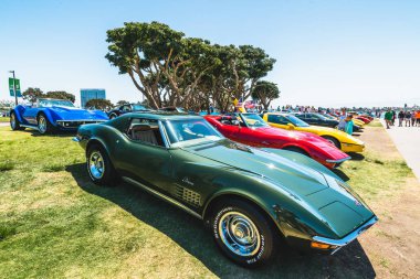 San Diego/Amerika - 11 Ağustos 2019 Main Street America Corvette Car Show in Marina Park North - Seaport Village in San Diego, Kaliforniya