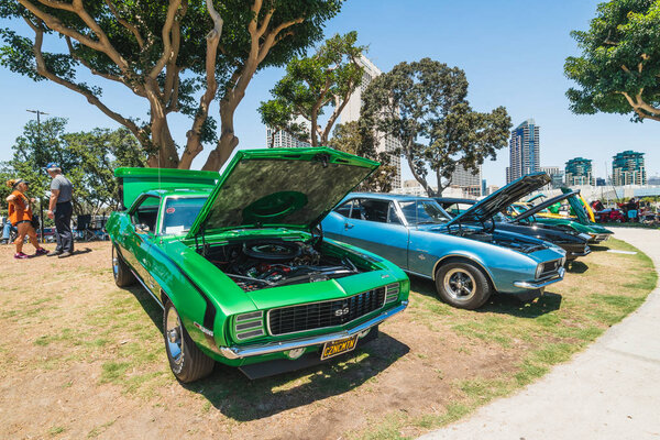 San Diego / USA - August 11, 2019 Main Street America Corvette Car Show in Marina Park North - Seaport Village in San Diego, California
