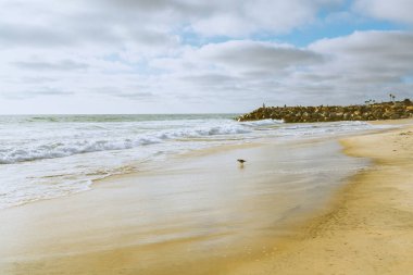 Idyllic Tropikal Kum Sahili, Güzel Bulutlu Gökyüzü Arkaplanı