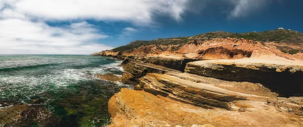 Cliffs and ocean. Awesome beach scene. Panoramic view Sunset Cliffs Natural Park at Point Loma in San Diego, California
