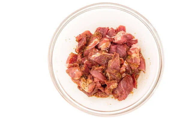 Gehakt Varkensvlees Gemarineerd Met Sojasaus Knoflook Kruiden Close Een Glazen — Stockfoto