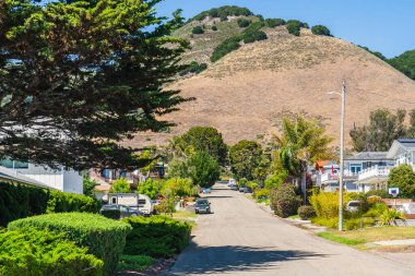Shell Beach, Kaliforniya / ABD - 7 Haziran 2020 Shell Beach, Kuzey Pismo Beach, Kaliforniya 'da bir topluluk. Küçük sevimli sahil kasabası, sokak manzarası.