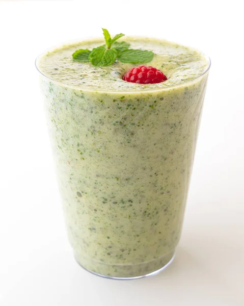 Copo Smoothie Desintoxicação Verde Smoothie Banana Aipo Com Sementes Chia — Fotografia de Stock