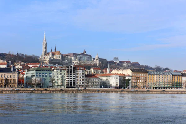 Dunaj Panorama Dunaj Budapešti Maďarsku Pohled Dunaj Budapešti Nábřeží Řeky — Stock fotografie