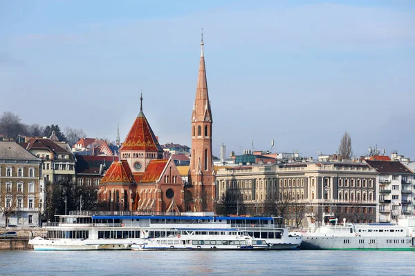 Dunaj Panorama Dunaj Budapešti Maďarsku Pohled Dunaj Budapešti Nábřeží Řeky — Stock fotografie