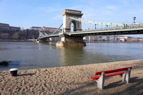 Szechenyi Chain Bridge Přes Řeku Dunaj Budapešť Evropa — Stock fotografie