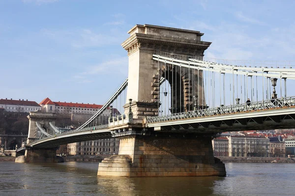 Szechenyi Chain Bridge Přes Řeku Dunaj Budapešť Evropa — Stock fotografie