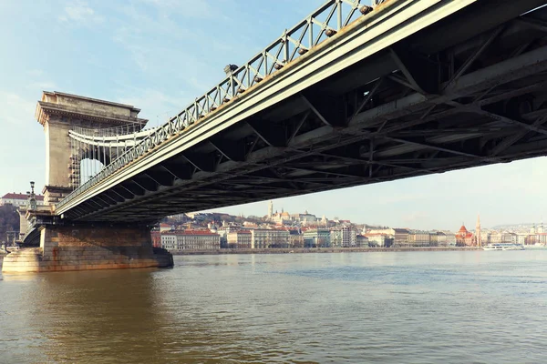 Szechenyi Chain Bridge Přes Řeku Dunaj Budapešť Evropa — Stock fotografie