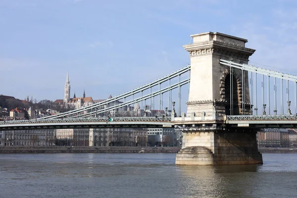 Szechenyi Chain Bridge Přes Řeku Dunaj Budapešť Evropa — Stock fotografie