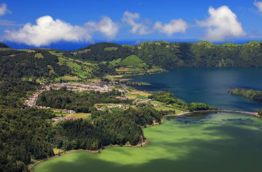 Sete Cidades, Sao Miguel Adası, Azores Portekiz havadan görünümü