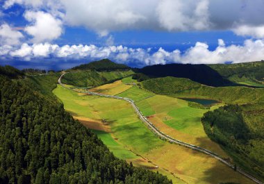 Sete Cidades manzarası, Sao Miguel Adası, Azores, Avrupa