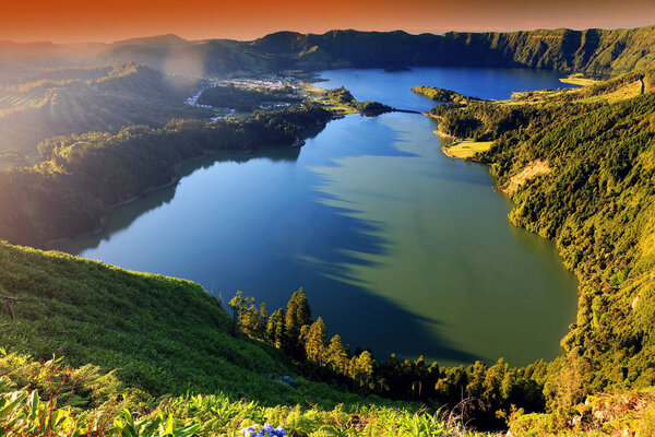 Landscape of Sete Cidades in Sao Miguel island, Azores Archipelago, Poprtugal, Europe