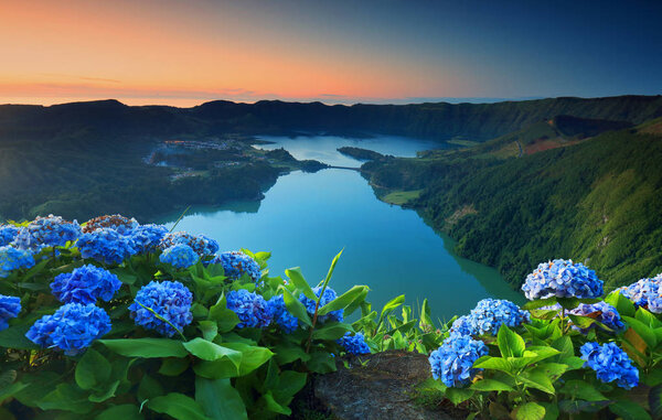 Landscape of Sete Cidades in Sao Miguel island, Azores Archipelago, Poprtugal, Europe