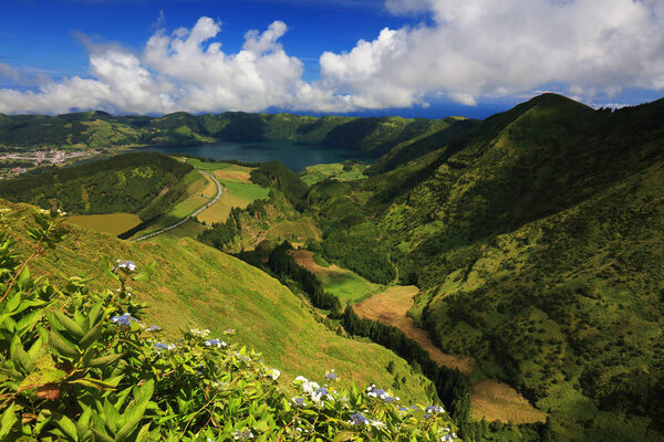 Landscape of Sete Cidades in Sao Miguel island, Azores Archipelago, Poprtugal, Europe