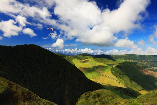 Paragliding Sete Cidades Sao Miguel Island Azory Portugalsko Evropa — Stock fotografie