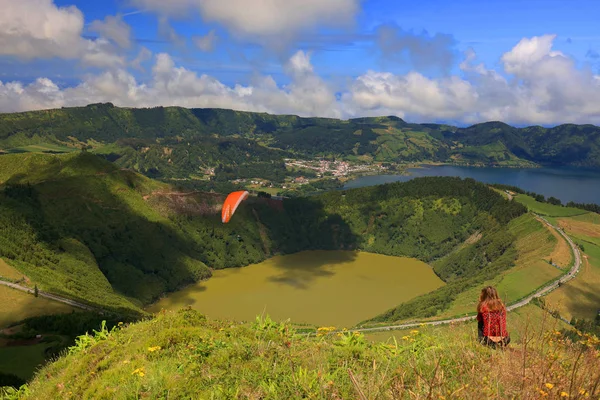 Paragliding Sete Cidades Sao Miguel Island Azory Portugalsko Evropa — Stock fotografie