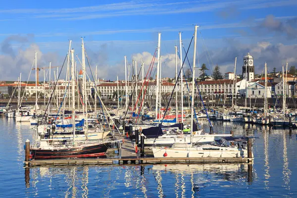 Yachts Ponta Delgada Harbour Sao Miguel Island Azores Portugal Europe — Stock Photo, Image