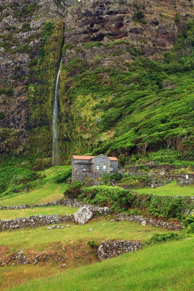 Paisagem Cachoeira Ilha Das Flores Açores Portugal Europa — Fotografia de Stock
