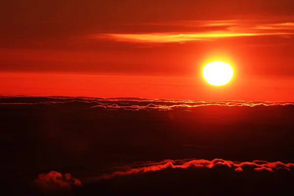 Lever Soleil Sur Océan Atlantique Partir Pico Volcano 2351M Île — Photo