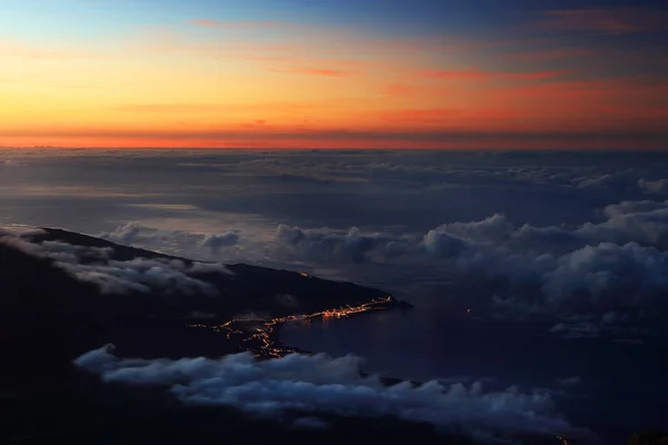 Zonsopgang Boven Atlantische Oceaan Gezien Vanaf Pico Vulkaan 2351M Eiland — Stockfoto