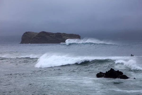 Gelombang Laut Badai Pantai Pulau Pico Azores Samudera Atlantik — Stok Foto