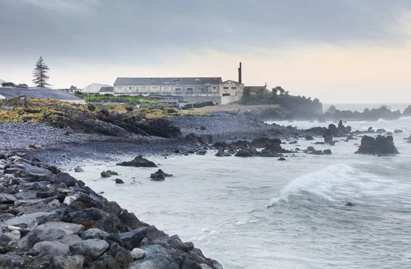 Stormy ocean waves on the shore of Pico Island, Azores, Atlantic Ocean